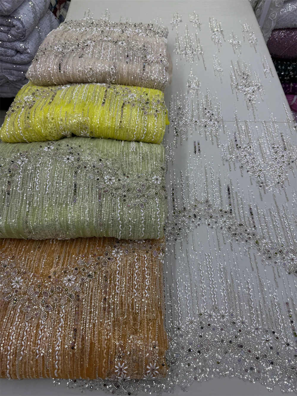 Роскошная темно-синяя африканская сетчатая кружевная ткань с блестками 2024