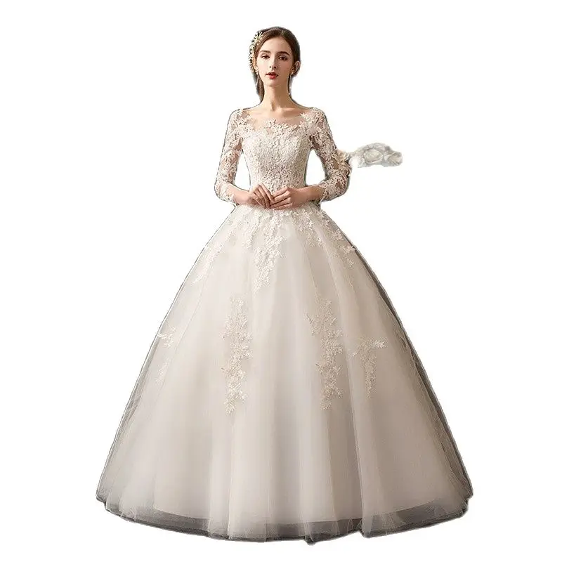 

Великолепное женское свадебное платье, роскошное кружевное платье с длинным рукавом для невесты, принцессы, мечты, стиль Френч, женские пла...