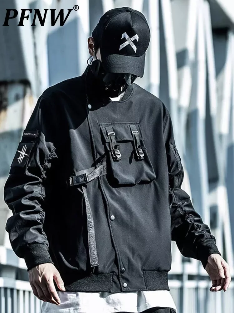 

Новинка PFNW Темный бомбер мужская куртка Techwear Лоскутная черная трендовая темная одежда осенняя новая свободная бейсбольная Униформа мужска...
