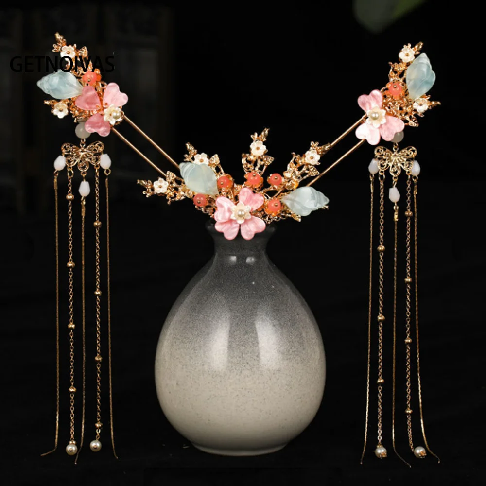 

Vintage Wedding Hair Jewelry Girl's Hairpin Earring Set with Tassel Headdress Rhinestone Dress Accessories Bridal Headwear SL