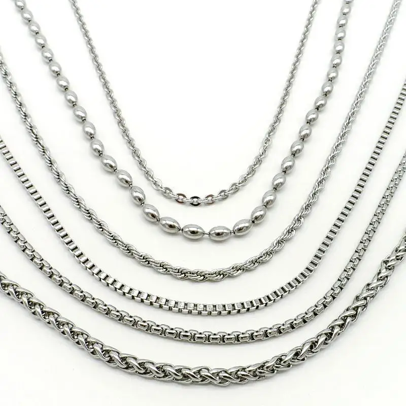 

Rolo Chain Necklace for Men Women Basic Punk Stainless Steel Box Foxtail Twist Bead Link Chain Choker Vintage Solid Metal Collar