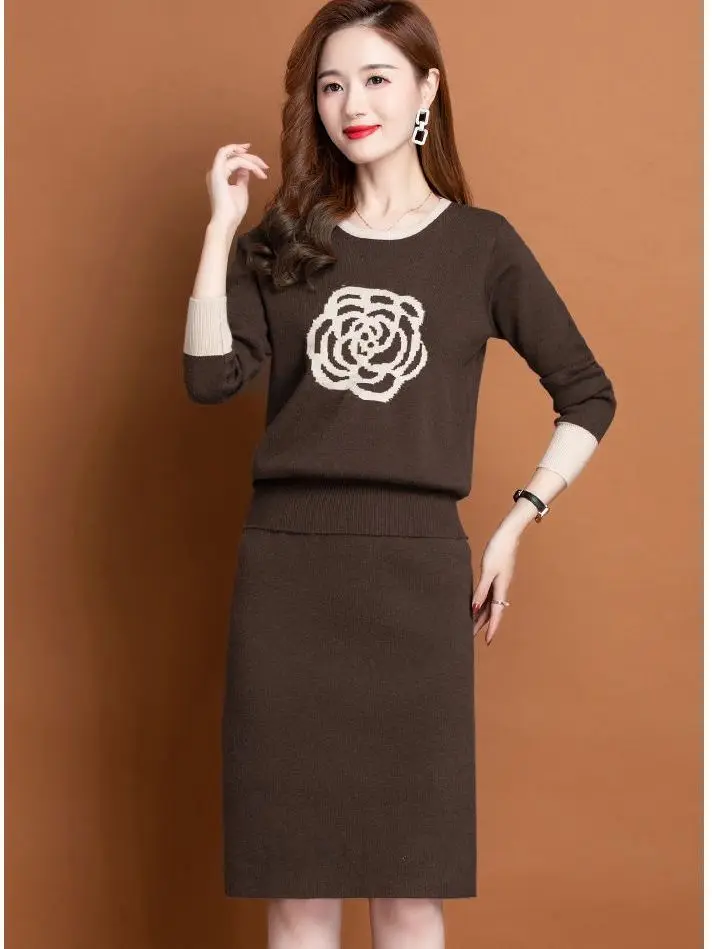 Элегантный вязаный костюм винтажный комплект из 2 предметов женская одежда