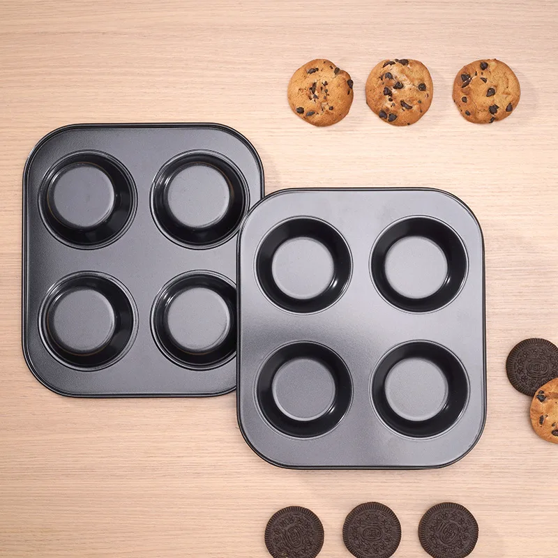 

4-Continue Mold Round Mini Cake Cup Baking Pan Pudding Mold Non-Stick Coating Bakeware