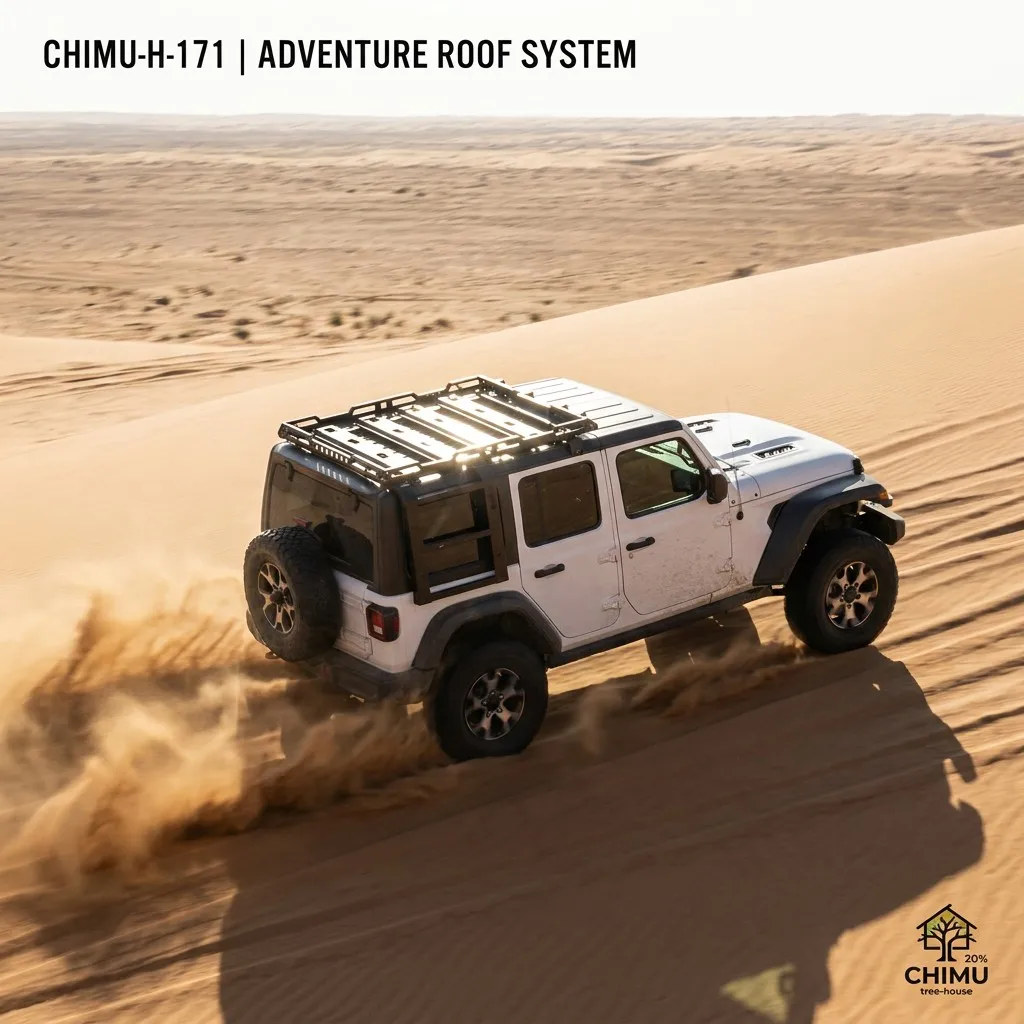 Фото 【CHIMU HOME】 Багажная платформа на крышу для Wrangler JL JLU 2018+ с алюминиевой грузовой корзиной и системой боковой лестницы №1
