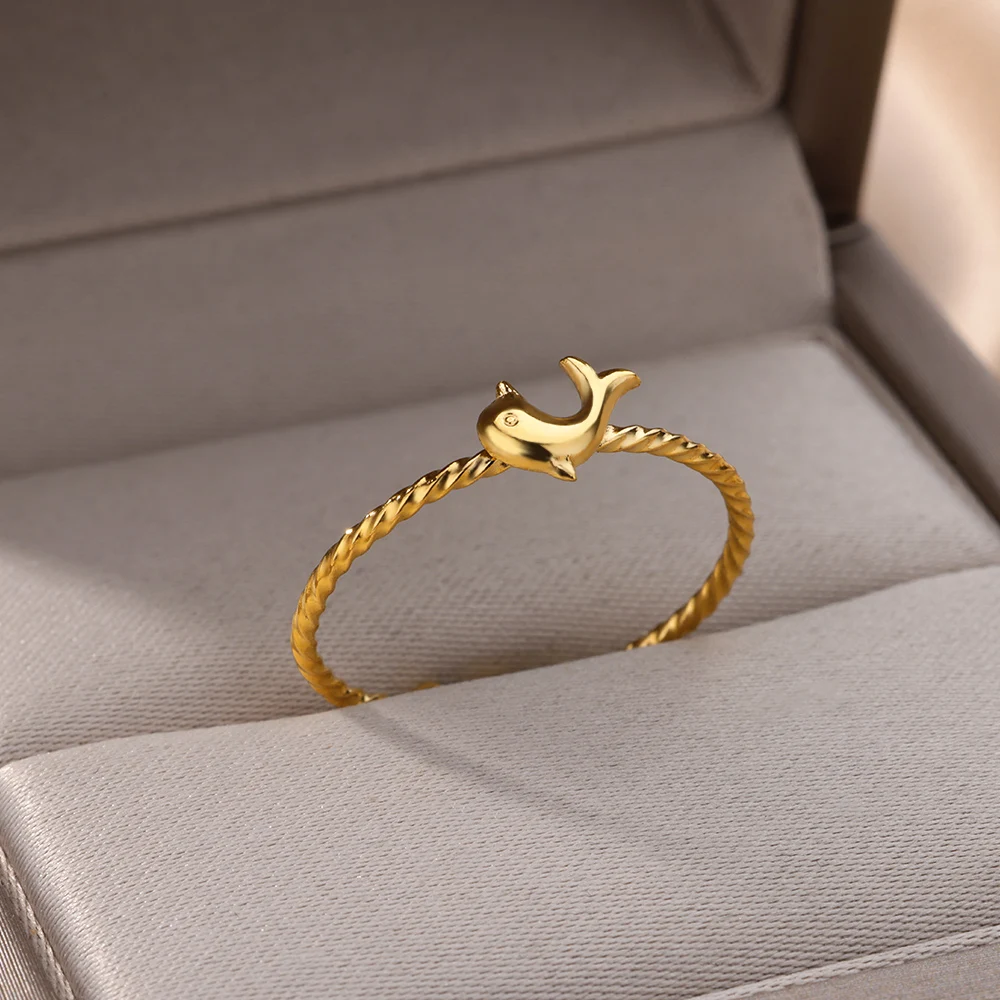 

Stainless Steel Ring for Women Decoration Finger Jewelry Vintage Fashion Accessories Cute Dolphin Ring Couple Gift Free Shipping