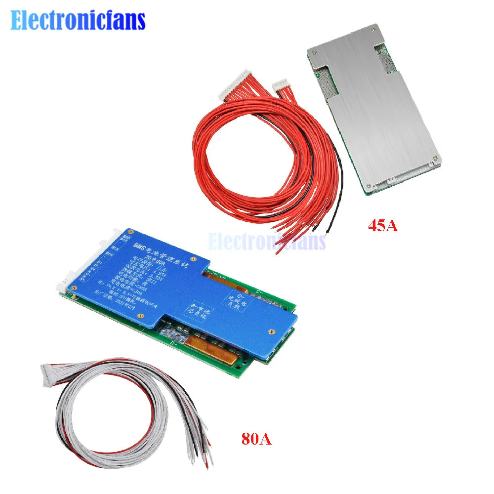 20S 72V 45A/80A 18650 Lithium Battery Protection Board BMS PCB Li-ion Polymer Battery Active Balancer Charge Power Supply Module