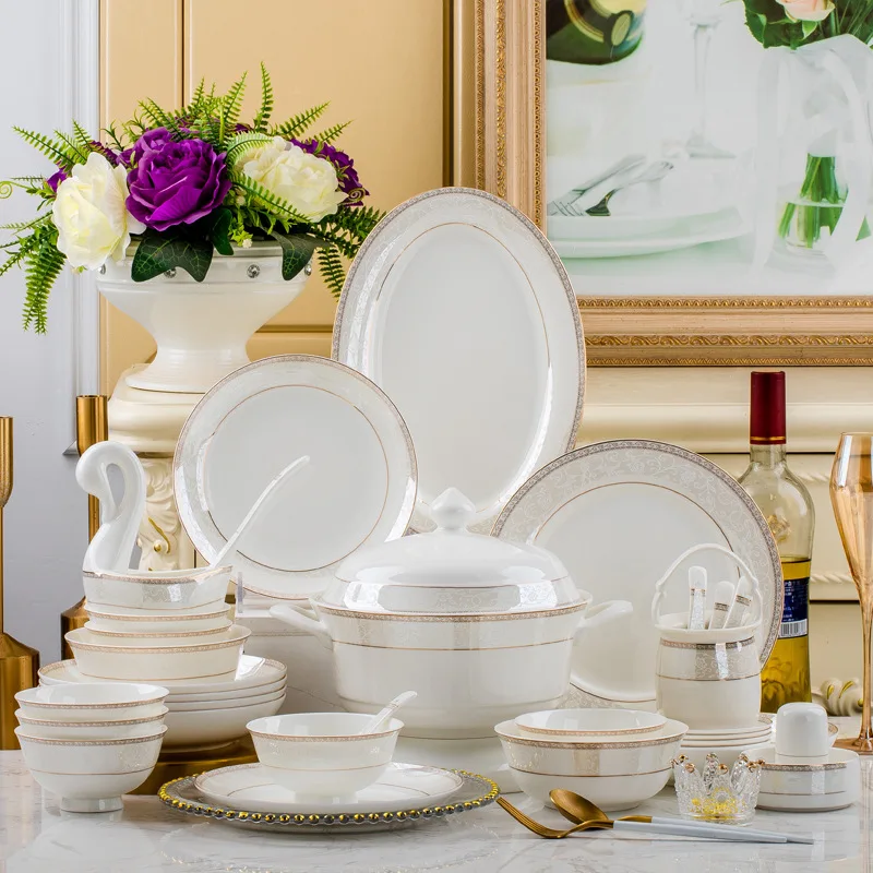 

Jingdezhen new Chinese bone China tableware set home high-grade luxury tableware set high-grade bone China tableware set 56 home