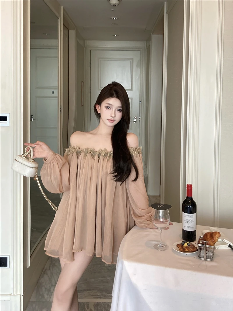 MiiiiX Fairycore Стиль Шифоновая блузка с открытыми плечами и Женская рубашка без