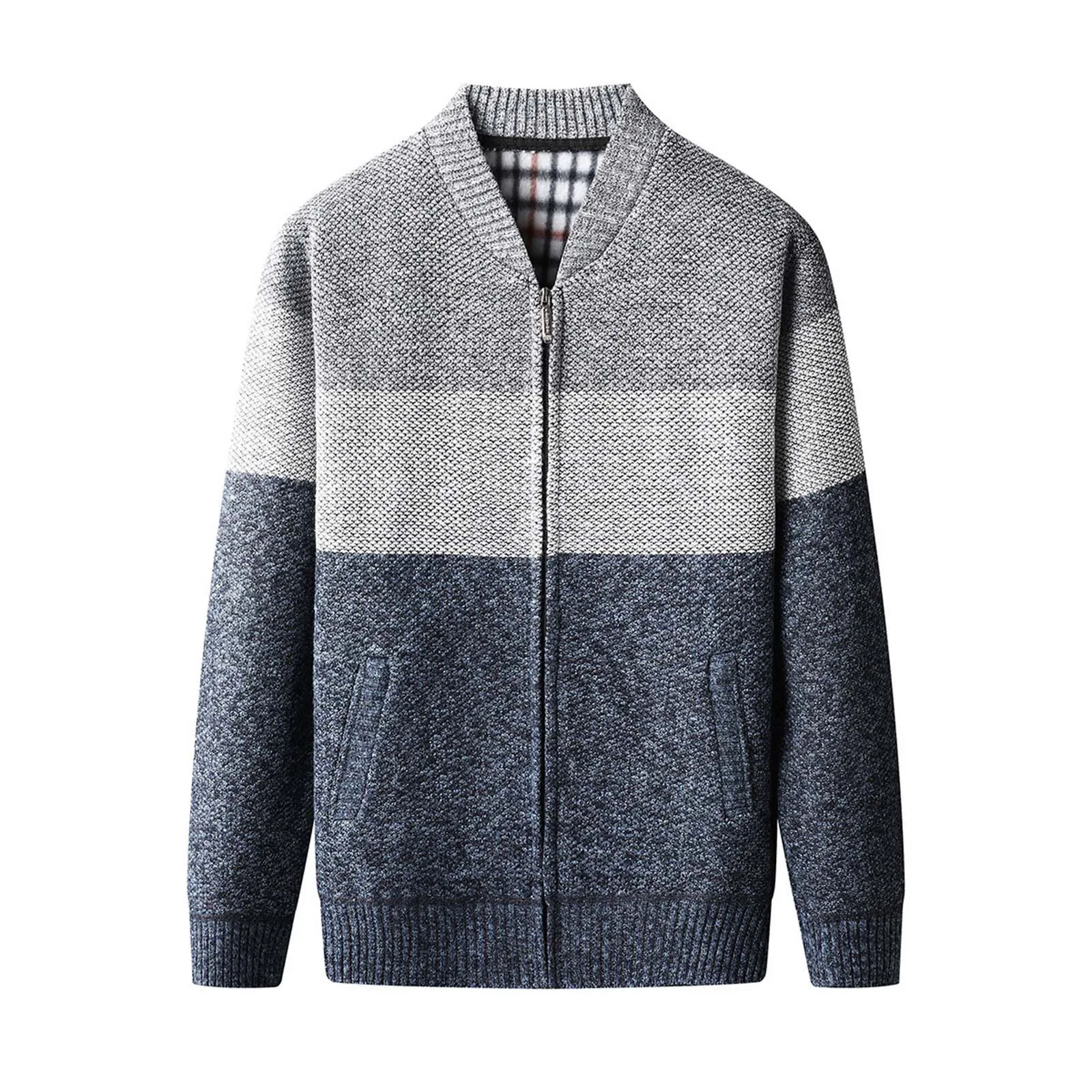 

Men's Cardigan Sweaters Full Zip Up Stand Collar Slim Fit Casual Knitted Sweater with Pockets