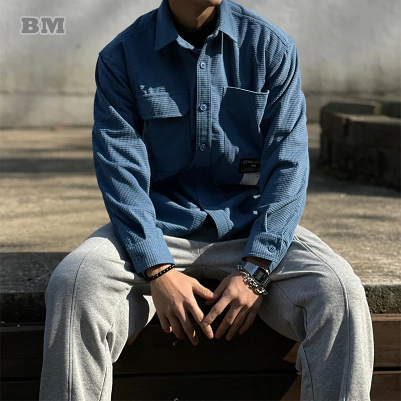 

Spring Autumn Fashion Streetwear Corduroy Shirts For Men Clothing Harajuku Long Sleeve Korean Vintage Coat Casual Lapel Top