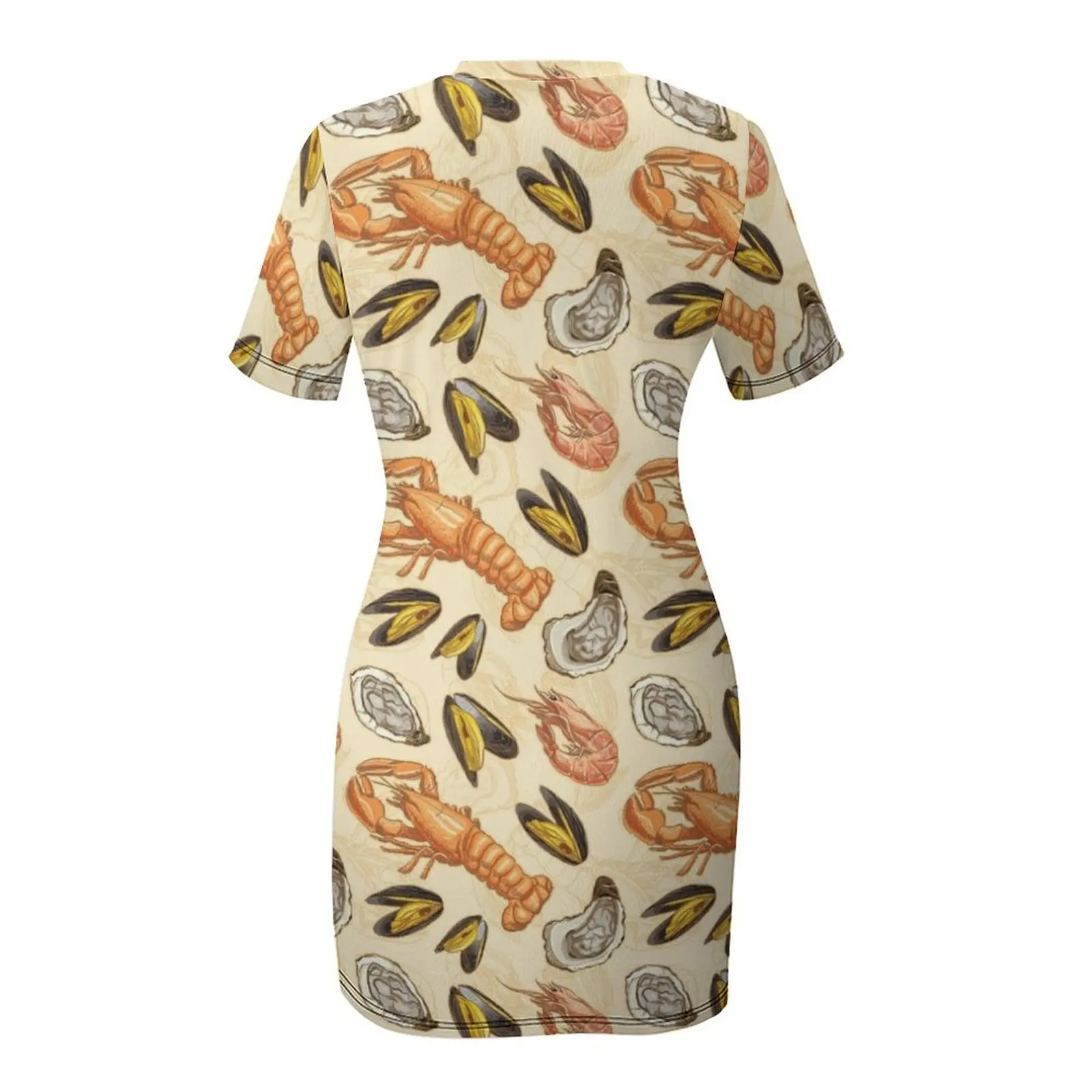 Платье с короткими рукавами и устричным узором из морепродуктов