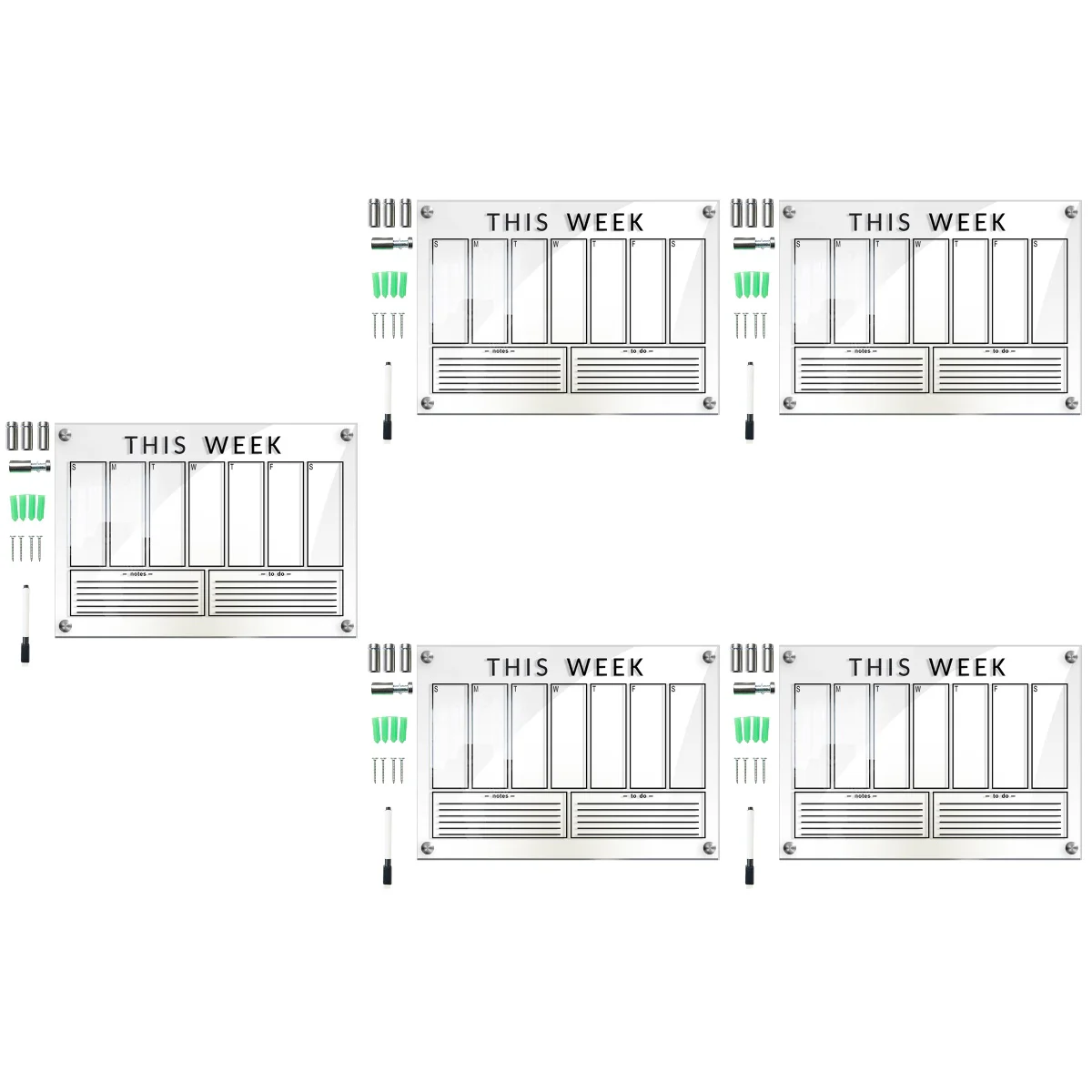 

5 Sets Acrylic Memo Writing Board with Marker and Mounting Weekly Planning Writing Board