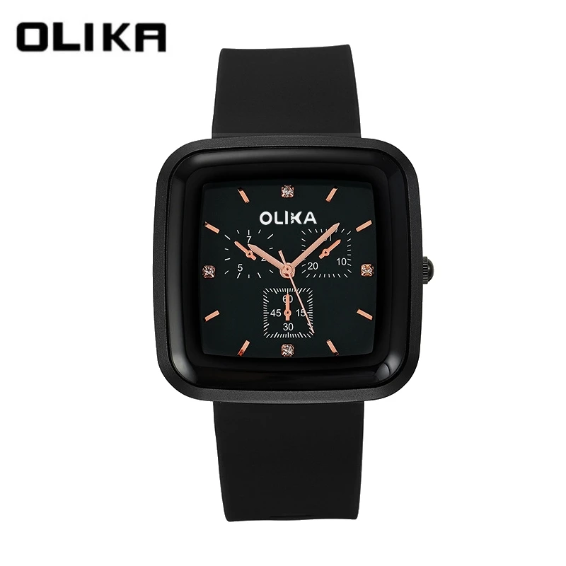 OLIKA Fashion Mens Watches Luxury Silicone Sport Square Couple Watch Quartz Date Clock Waterproof Wristwatch Reloj Mujer