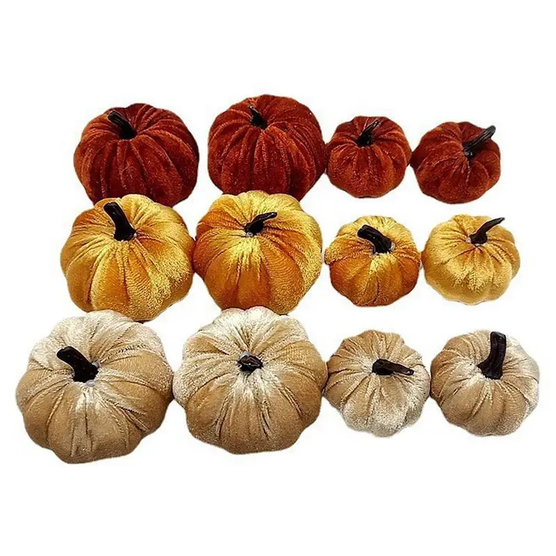 

12PCS Velvet Pumpkin Halloween Decoration Artificial Pumpkins Ornament Assorted Color Small Pumpkins Table Decor Autumn New