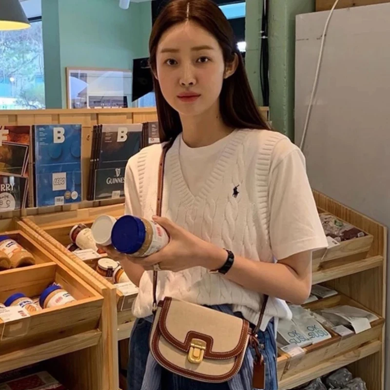 

Xiuya Vintage Korean Style Shoulder Bag for Women 2023 Spring Color Clash Saddle Bag Exquisite Elegant Fashion Designer Handbag