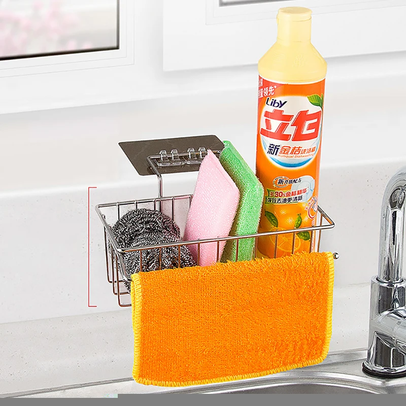 

Kitchen Sink Drain Basket Rag Sponge Hanging Rack 304 Stainless Steel Dish Cloth Storage