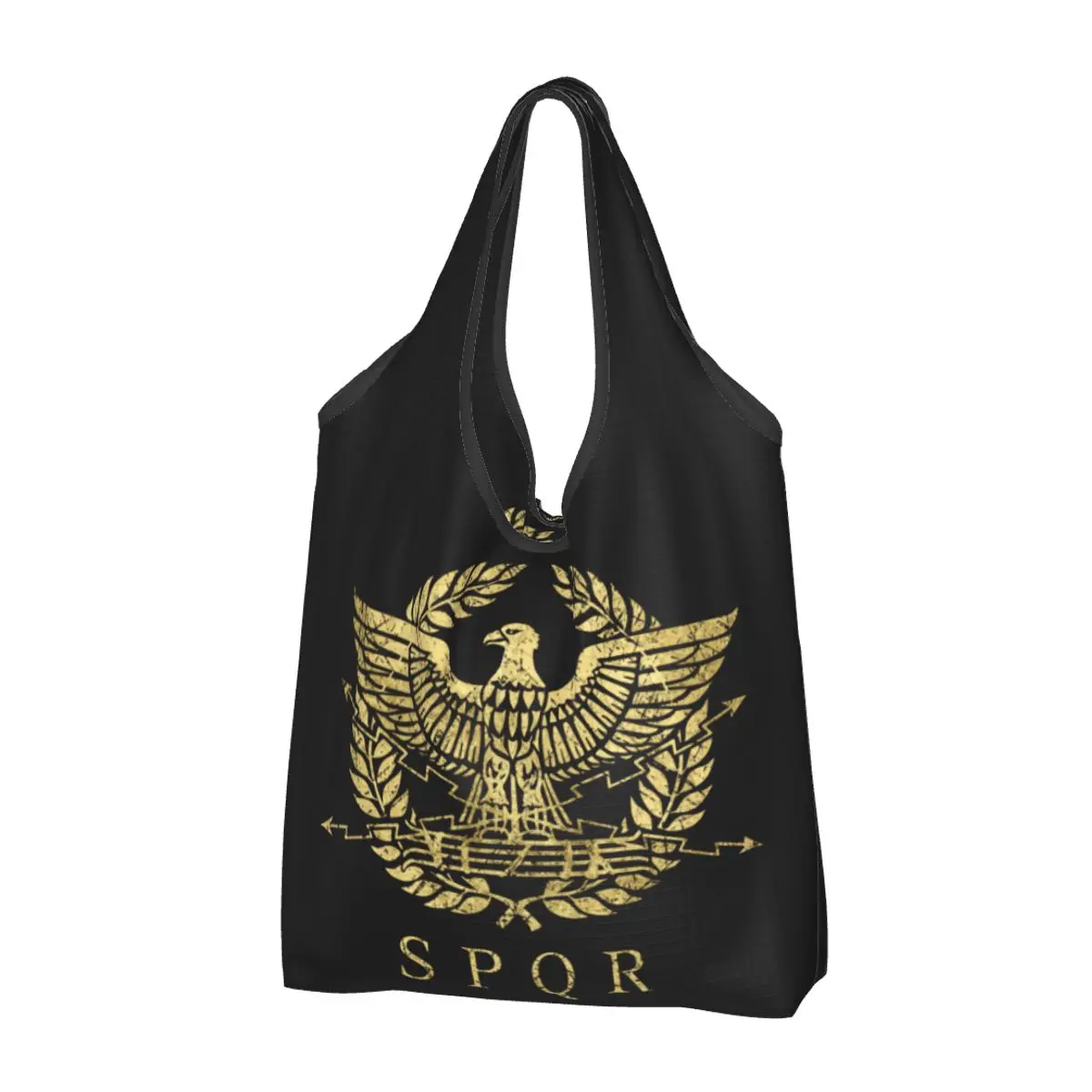 

Retro Roman Empire Emblem Grocery Shopping Tote Bags Women Custom Coat of Arms Gladiator Imperial Golden Eagle Shoulder Handbags