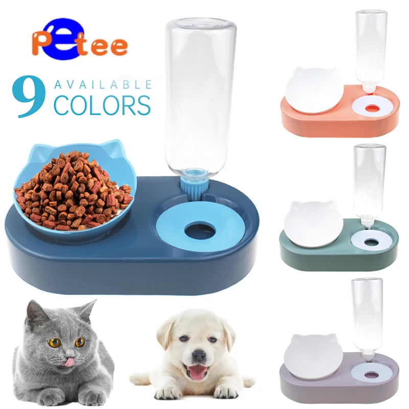

Миска для кошек с подставкой, автоматический диспенсер для хранения воды, миска для еды для домашних животных, 2 в 1, водонепроницаемый конте...