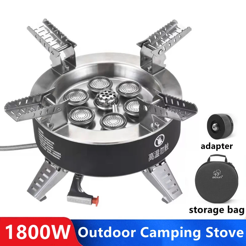 Outdoor Gas Stove Seven-core Burners 18000W High Energy Efficiency Camping Stove Portable Windproof Folding Hiking Picnic Cooker