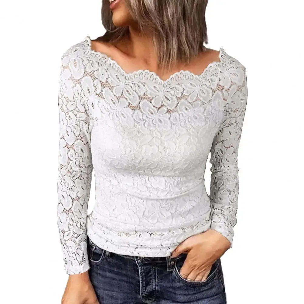 

Comfortable Women Top Chic Off-shoulder Lace Blouses Elegant Women's Streetwear for Slim Fit Style Women Solid Color Top