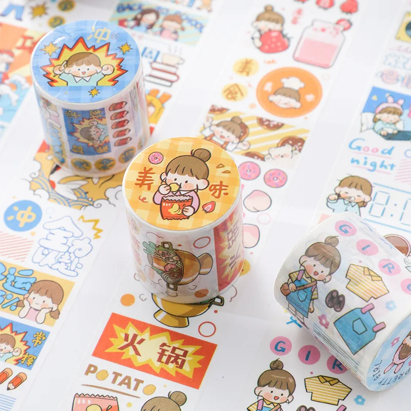 

MOHAMM 1 Roll Cute Girl Daily Life Washi Tape for Special Oil Process Crafts Decoration Material Scene Collage Diary Journal