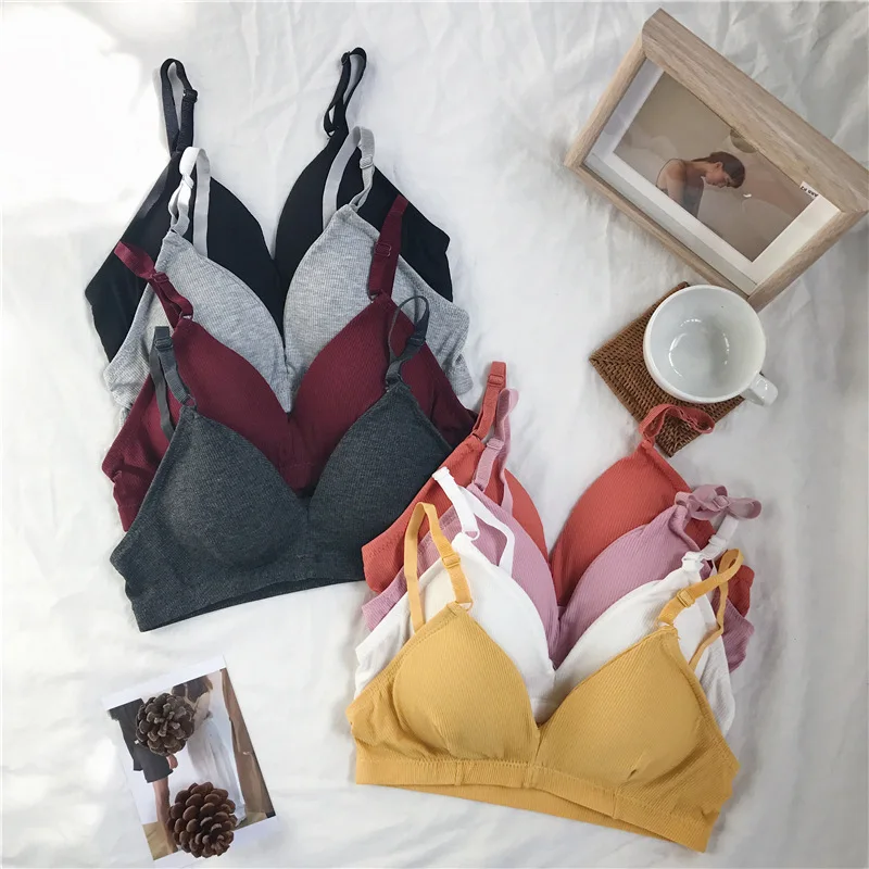 

Rimless triangular cup bra rib wrap bra underwear schoolgirl suspender bra