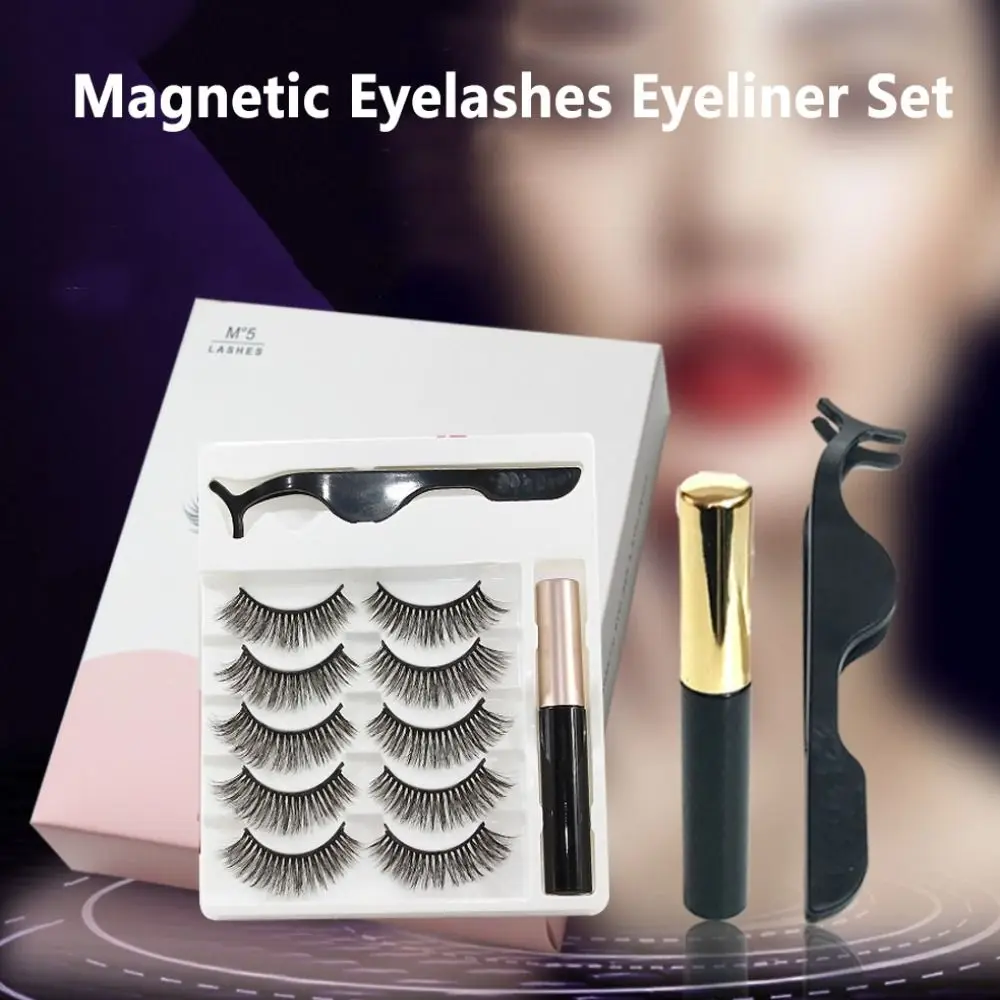 

New 5Pairs Magnetic Eyelashes 5 Magnet 3D Mink Eyelashes Set With Eyeliner Tweezers Natural False Lashes Faux Cils Magnetique