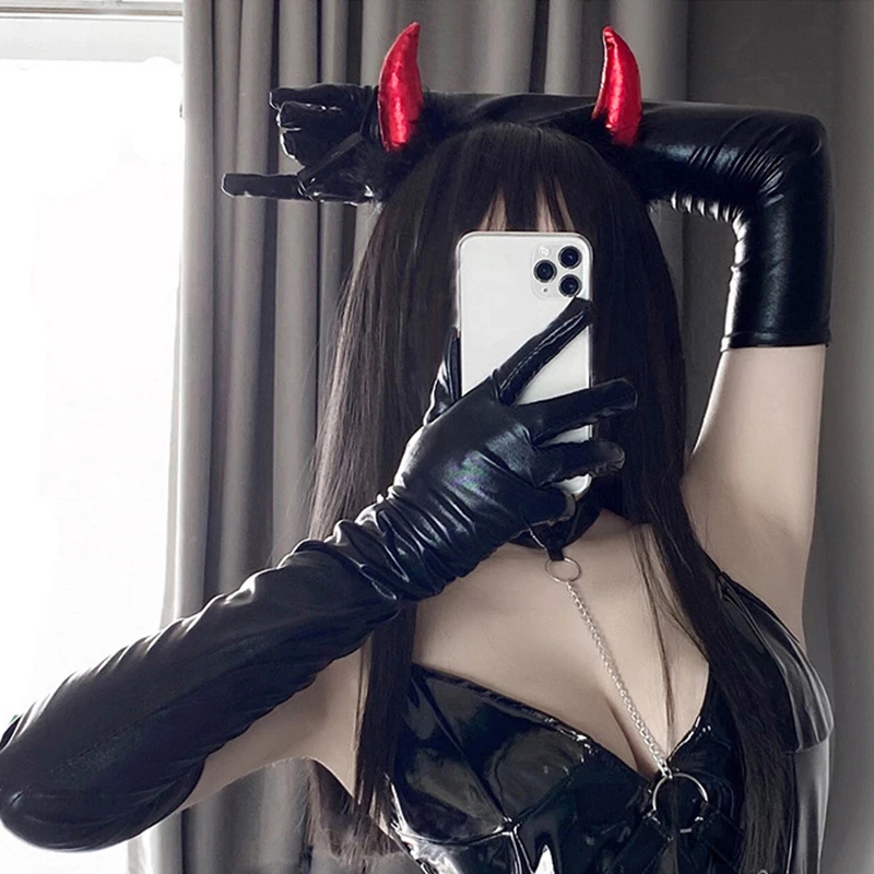 

Sexy Stretch PU Leather Skinny Long Glove Punk Rock Hip Hop Jazz Disco Dance Gloves Shiny Metallic Mittens Cosplay Accessory