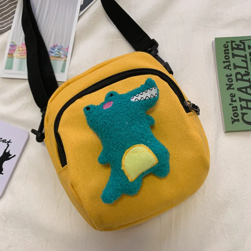 

2022 Summer Ins Vintage Girl Cute Cartoon Dinosaur Canvas Shoulder Bag Japanese Harajuku Student Messenger Crossbody Bag