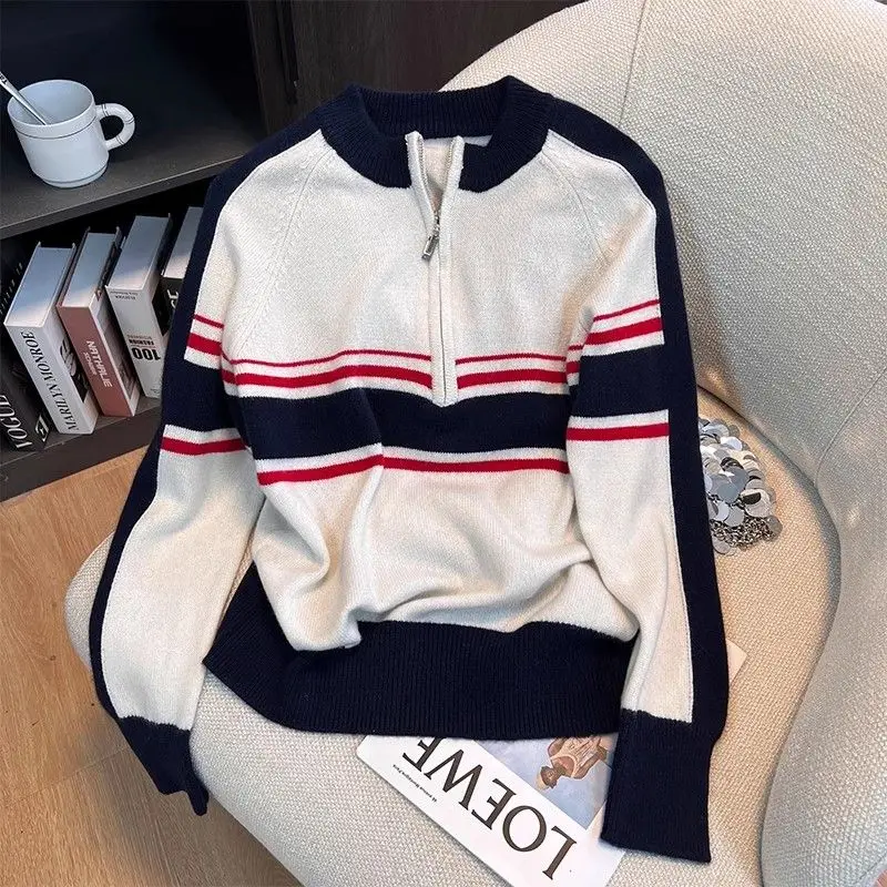 Ранняя зима новый полосатый вязаный женский корейский Sle Design Sense модный шикарный