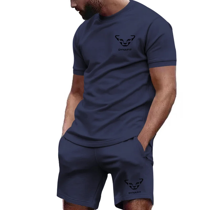 Summer fashion men's short-sleeved, cool and breathable sweat-absorbing sportswear suit, casual T-shirt shorts Hawaiian sportswe
