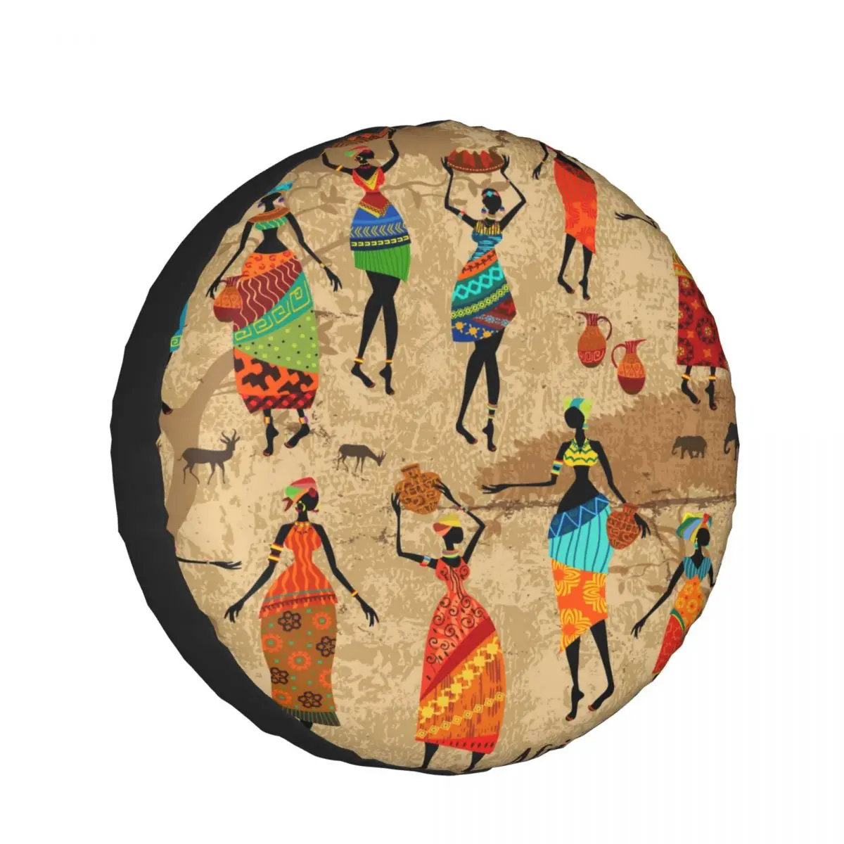 

1PC Car Spare Tire Cover African Women Vintage Polyester Auto Wheel Tire Storage Bag Vehicle Tyre Dust-proof Protector
