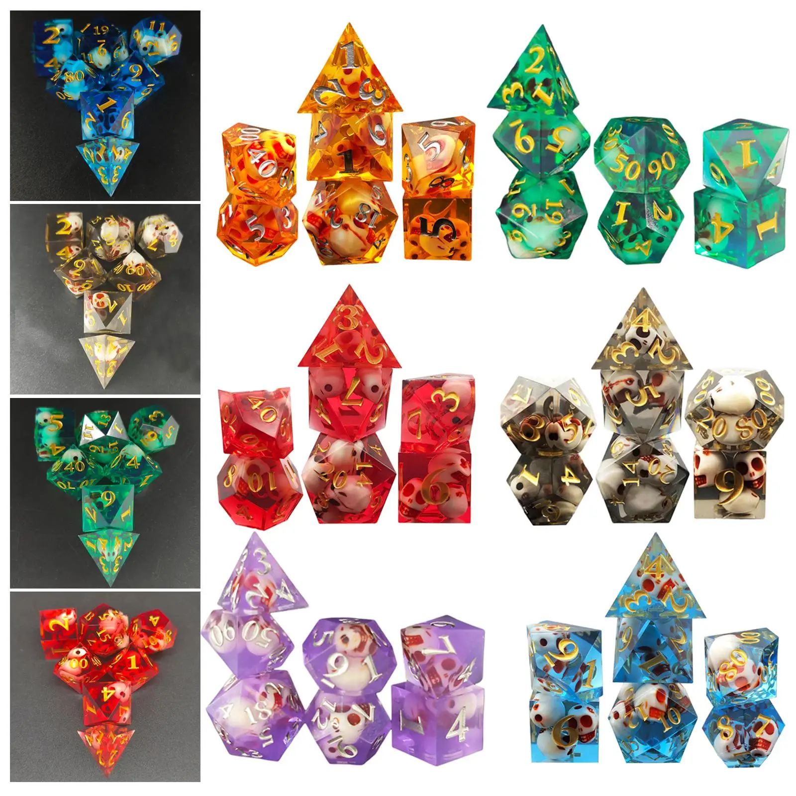 

7Pcs Polyhedral Dices Set Built in Fish D4 -D20 Acrylic Multi Dices Role Play Party Favors for RPG Table Board Game Dices