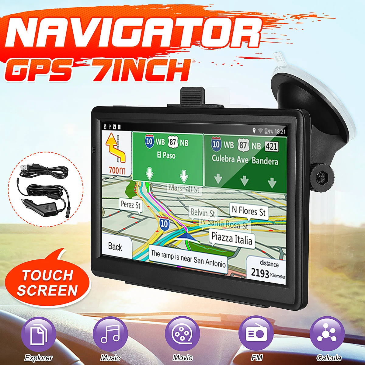 

7-дюймовый HD Автомобильный GPS-навигатор для грузовика 128M RAM 8gb сенсорный экран Поддержка карт России/ЕС/Америки/Канады/Юго-Восточной Азии/Австралии NZ