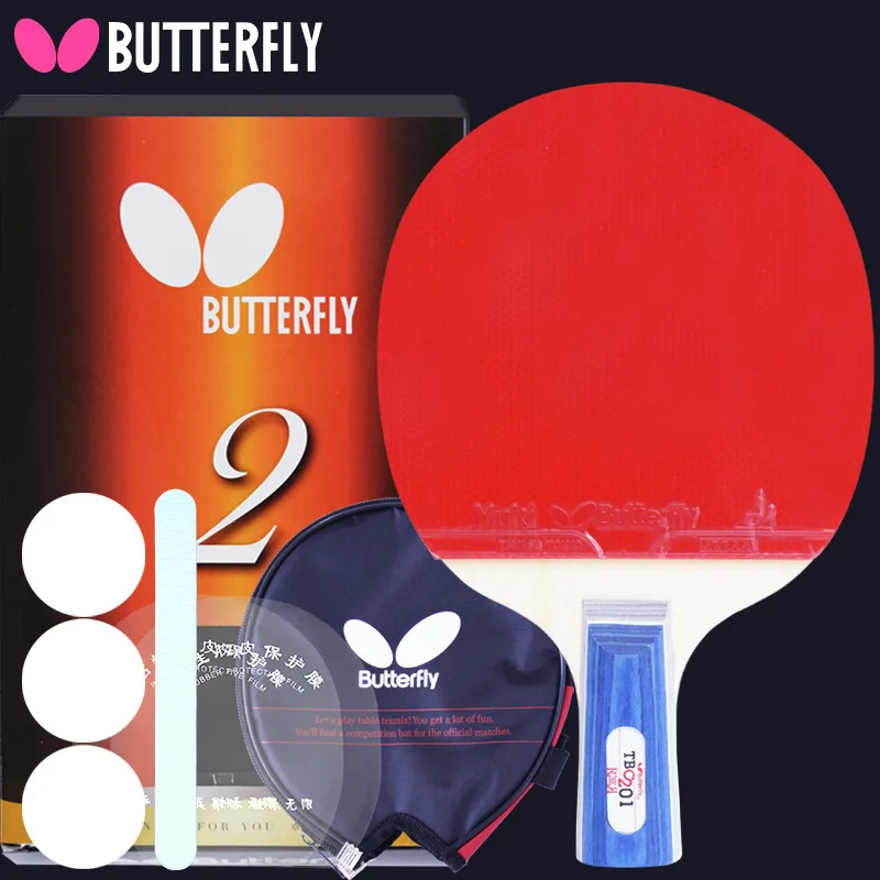 

Authentic Butterfly Table Tennis Racquet 2 Series Butterfly beginner Pure Wood Bottom Plate Finished Single Racquet Set