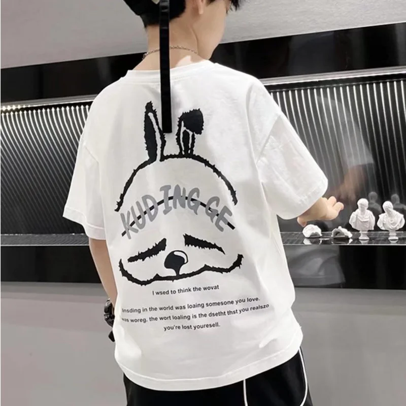 

Summer Handsome Cool Kids Boy Casual Tops Cartoon Pattern Print Trendy Children's T-shirt Short Sleeve Toddler Tees Han Fan