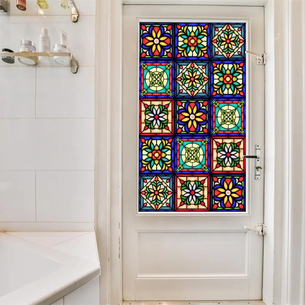 

Privacy Stained Glass Window Film Non-Adhesive Frosted Glass Sticker Film Matte Decorative Static Cling Window Tint for Home