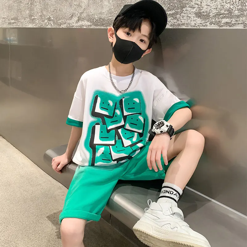 Детский хлопковый комплект одежды с граффити на Возраст 4-13 лет |