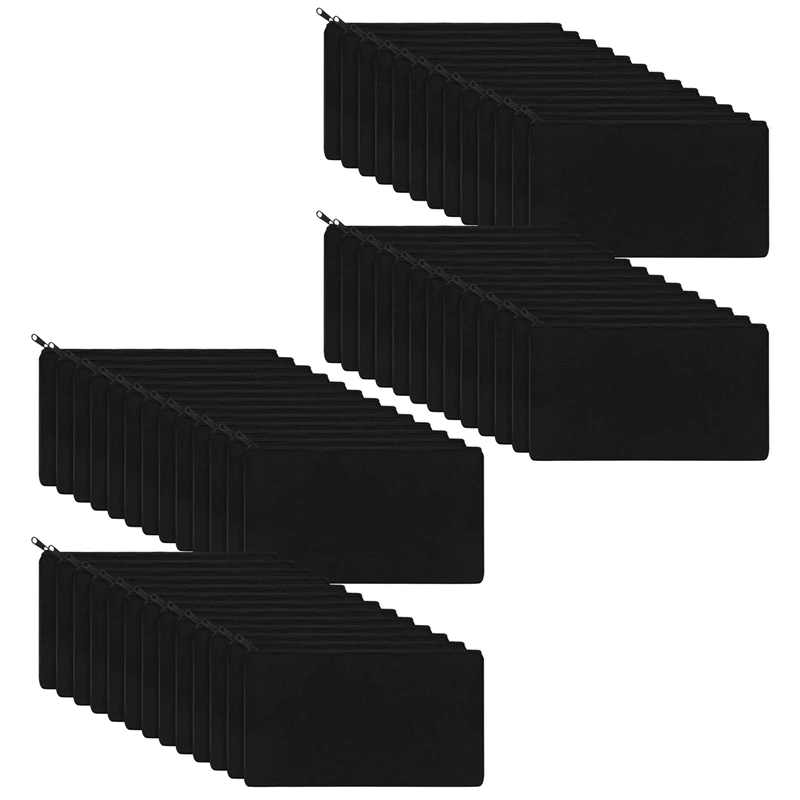 

60Pcs Canvas Zipper Pouch Bags Canvas Makeup Bags Pencil Case Blank DIY Craft Bags For Travel DIY Craft School, Black