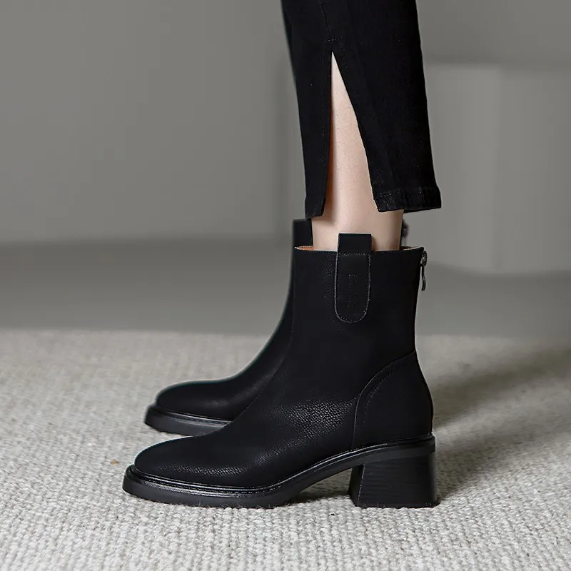 

Женские ботинки на молнии, однотонные осенние ботинки с круглым носком, 2023