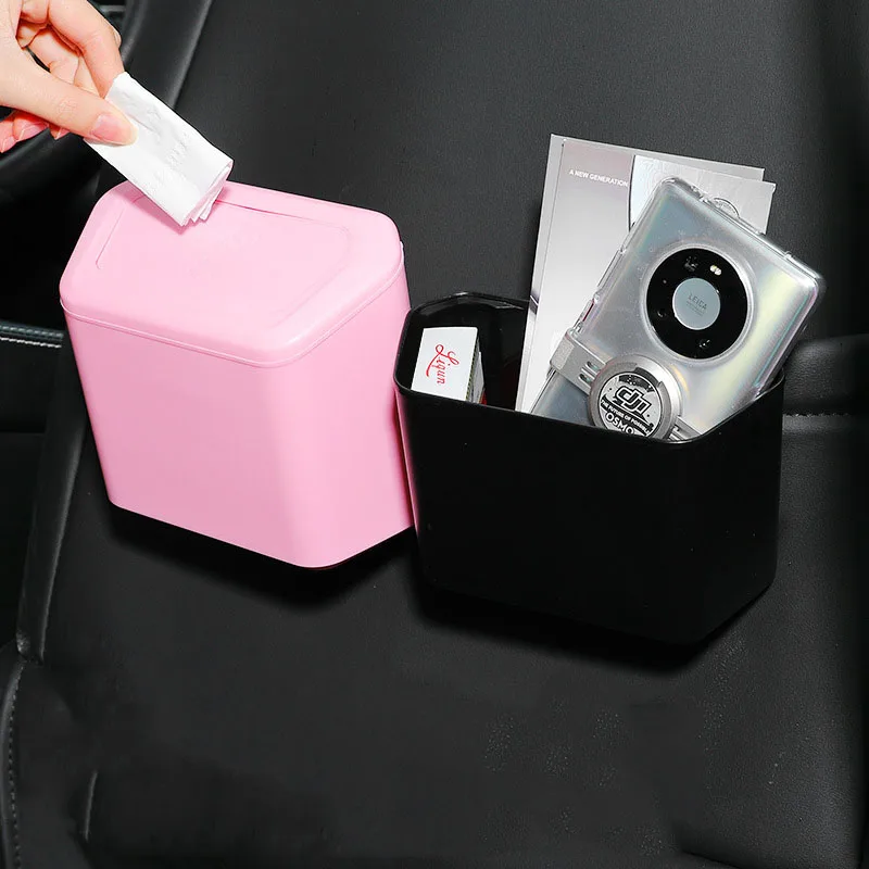 

Car Trash Bin Hanging Vehicle Garbage Dust Case Storage Box Black Blue Pink PP Square Pressing Type Trash Can Auto Accessories