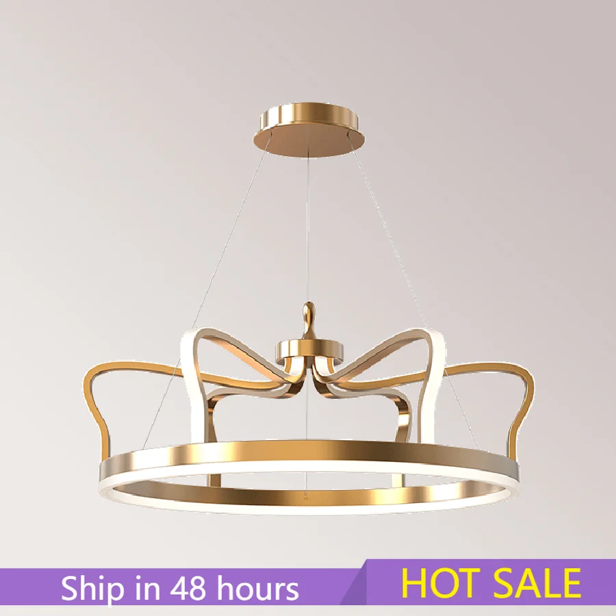 

Светодиодные люстры с креативной короной, современные подвесные светильники в скандинавском стиле золотого цвета для детской, гостиной, сп...