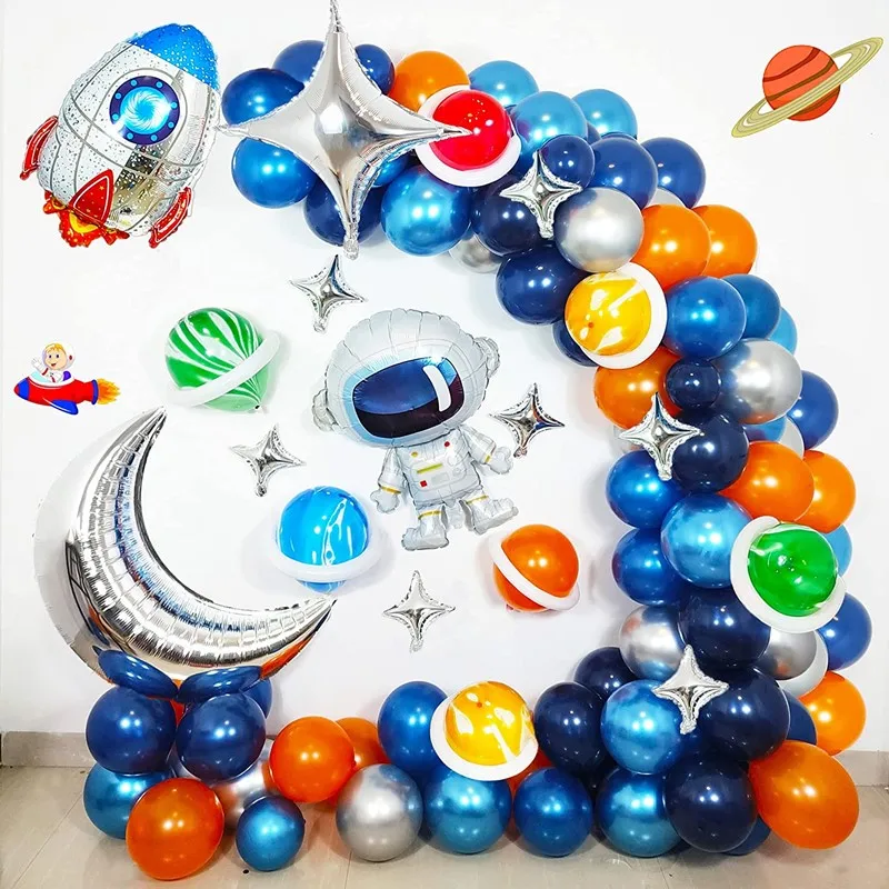 

Outer Space Balloons Garland Arch Kit With Astronaut Rocket Foil Ballon for Kids Birthday Party Baby Shower Decorations Supplies