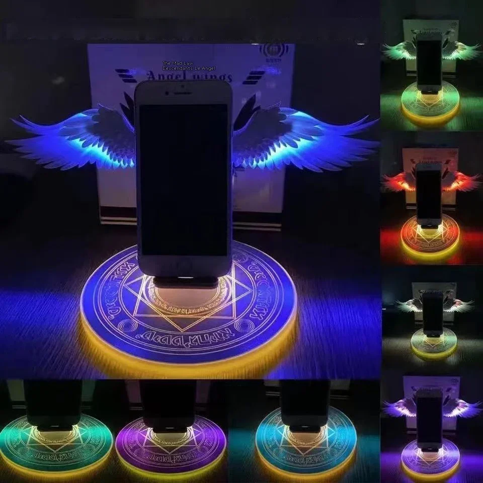

Angel Wings Wireless Charger QI Phone Fast Charge 10W Creative Movable Wing Shape with Breathing Light and Music Function Gift