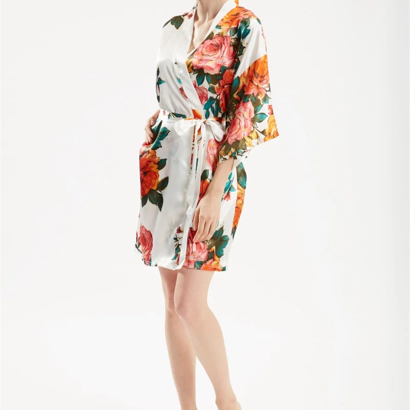 1 шт. Элегантная ночная рубашка Женская атласная одежда для отдыха с цветочным