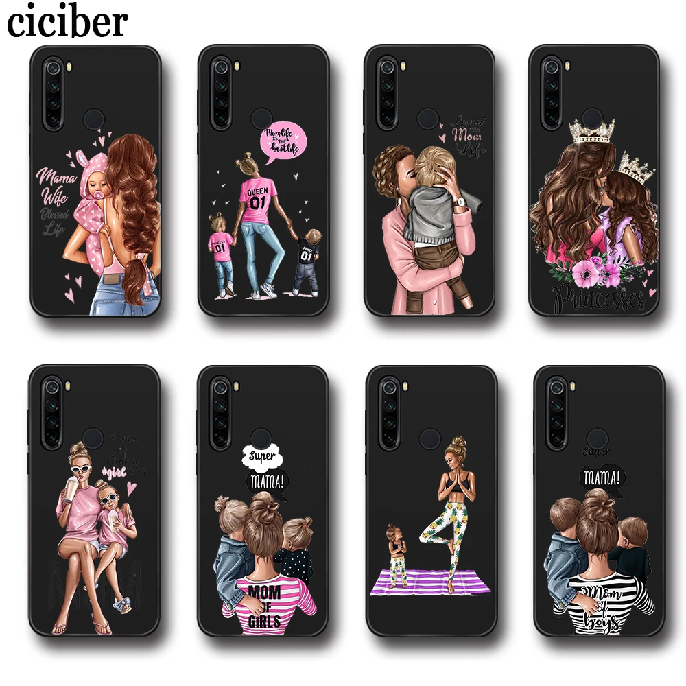 

Super Mom Mama Case for Xiaomi Mi Note 11 10T 9 8 for Redmi Note 10 10S 9 9S 8T 8 9T Pro Lite Ultra Black Silicone