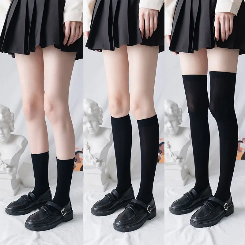 Calcetines altos hasta el muslo para mujer, medias negras de talla grande, medias largas japonesas, de tubo, de verano