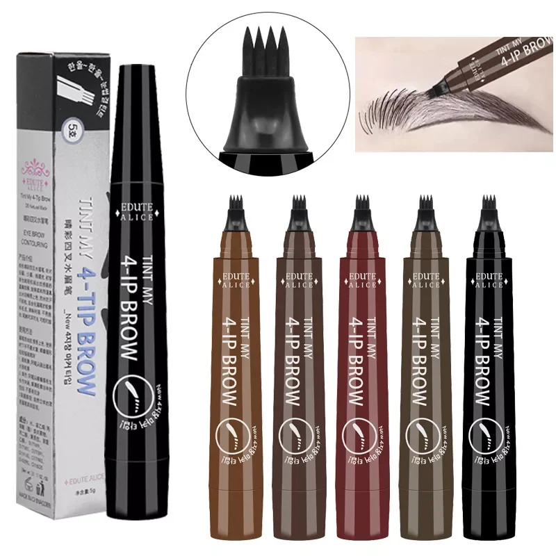 

Colors Waterproof Liquid Eyebrow Pencil Long Lasting 4 Fork Tips 3D Eye Brow Tattoo Pen Black Brown Makeup Eyebrow Cosmetics