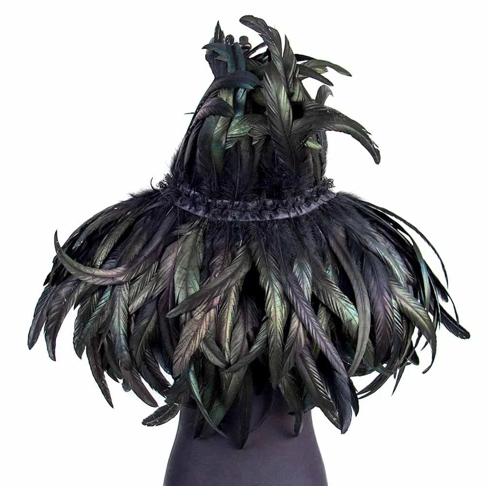 

Natural Black Rooster Feather Shawl Gothic Feather Cape Fake Collar Victorian Cosplay Props Halloween Party Stage Dress Up