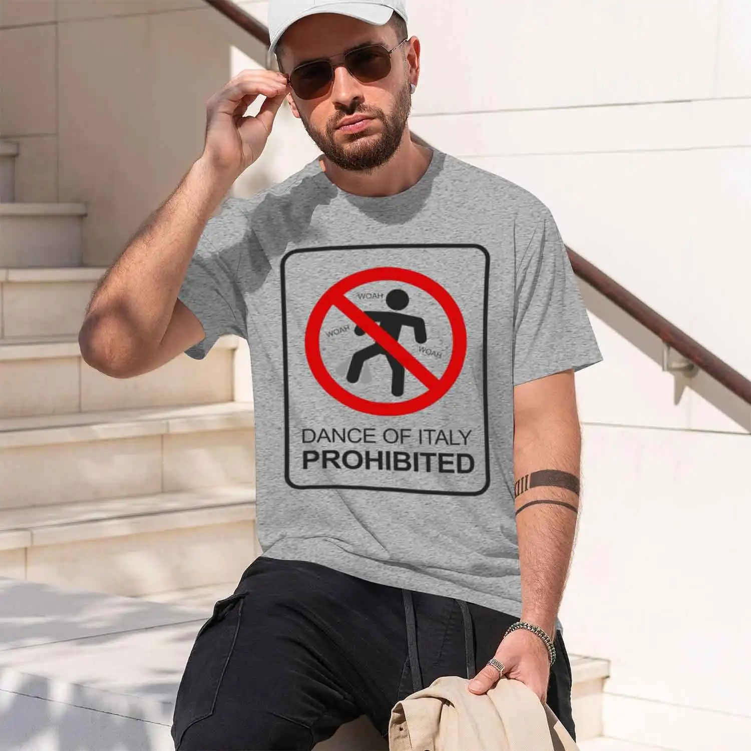 Фото Футболка мужская с коротким рукавом и круглым вырезом Dance of Italy Prohid Sign Sticker 2026, новая модель, классическая повседневная, в различных цветах и размерах №4